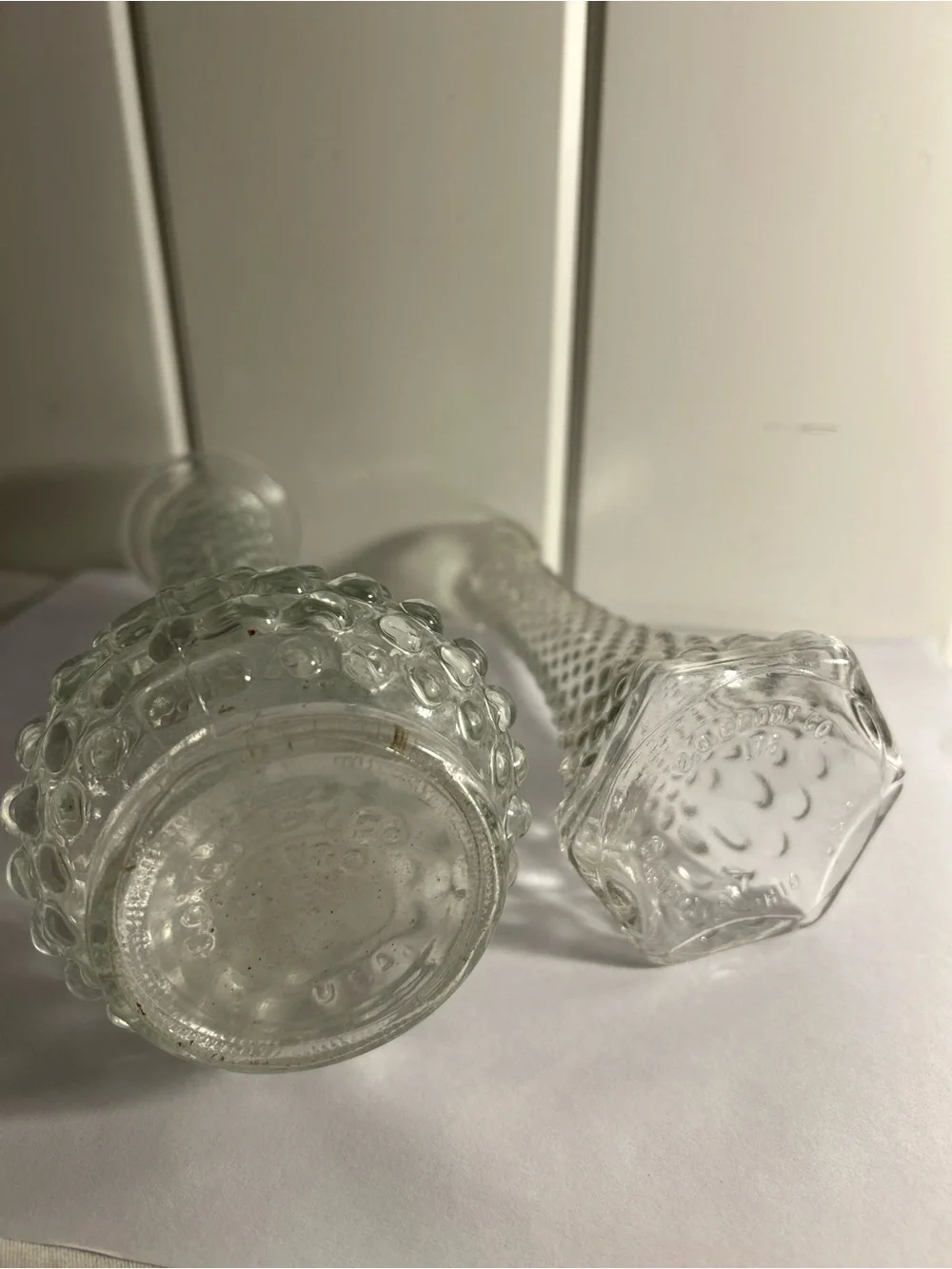 Vintage EO Brody Clear Glass Hobnail Bud Vase LOT Set of 2 Mid Century 6